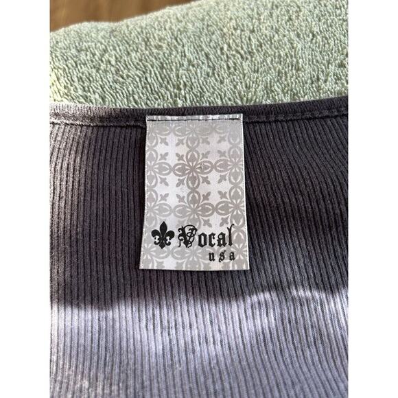 Vocal USA Size Small Long Sleeve Black Gray Striped Long Shirt Dress Rhinestones - Picture 7 of 9